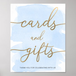 Blått vattenfärgs-Guld-kort och presentkort Poster