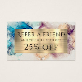 Blått vattenfärgs- och guldfärgat referenskort för visitkort