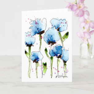 Blått vattenfärgsblommor - hälsningskort kort
