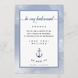 Blått vattenfärgsBridesmaid Frieri #Nautical Card Inbjudningar