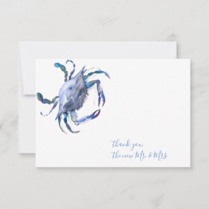 Blått vattenfärgsCrab Tack Stationery-anteckningsk Anteckningskort