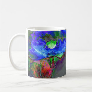 Blått vattenfärgsdiskett med abstrakt blommigt kaffemugg