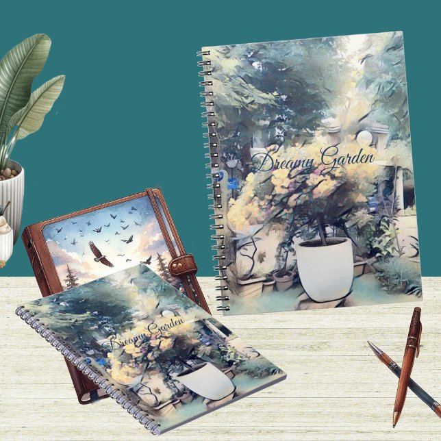Blått vattenfärgsfototrädgårdsmästare - bärbar dat anteckningsbok (Blue Watercolor Photo Gardener Notebook)