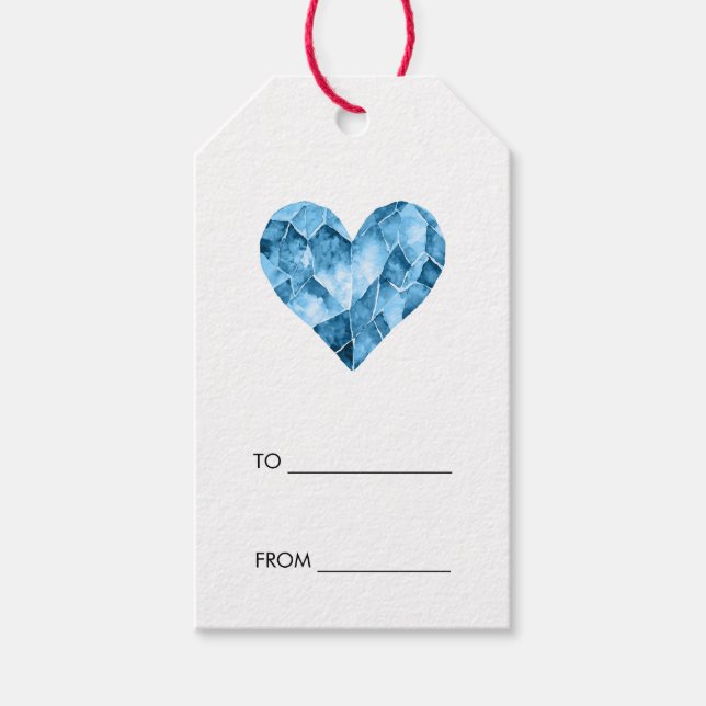 Blått vattenfärgshjärta för perfektens gåva presentetikett (Framsidan)