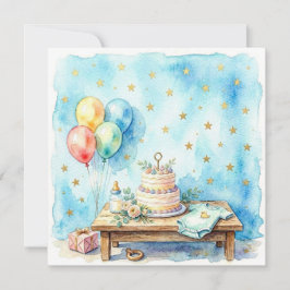 Blått vattenfärgskort för baby shower. inbjudningar