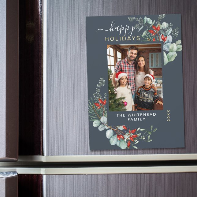 Blått vattenfärgskort för botaniskt Helgdag (You will love these beautiful Christmas cards! They feature botanical watercolor pine and berries.)