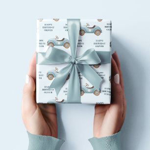 Blått vattenfärgskort Grattis på födelsedagen Presentpapper