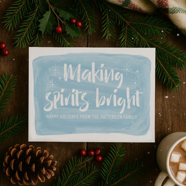 Blått vattenfärgskort Skapar Sprit Bright-Helgdag Julkort (Blue Watercolor Making Spirits Bright Holiday Card)