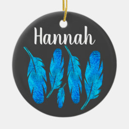 Blått vattenfärgsludd julgransprydnad keramik