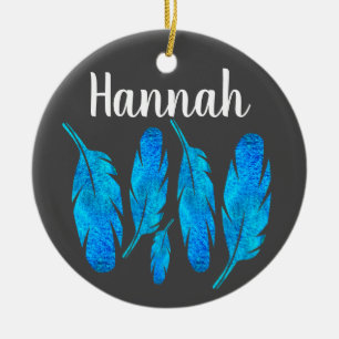 Blått vattenfärgsludd julgransprydnad keramik