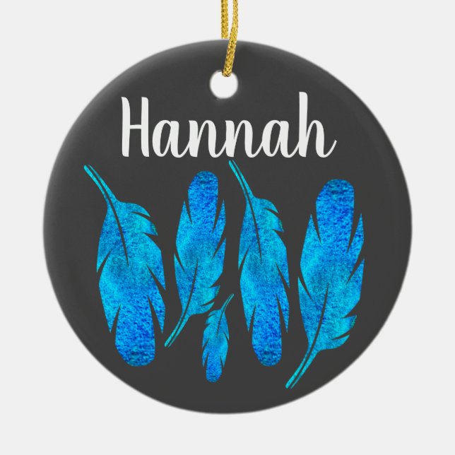 Blått vattenfärgsludd julgransprydnad keramik (Framsidan)