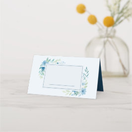 Blått vattenfärgsmonteringskort i Blommigt Namn Placeringskort