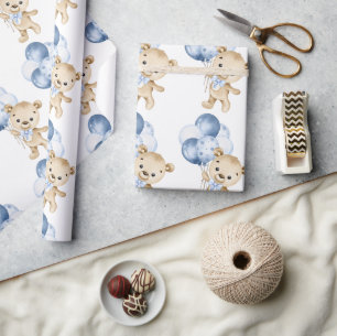 Blått vattenfärgsomformning Pappert för pojke Nall Presentpapper