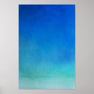 Blått vattenfärgsområde Ombre Poster