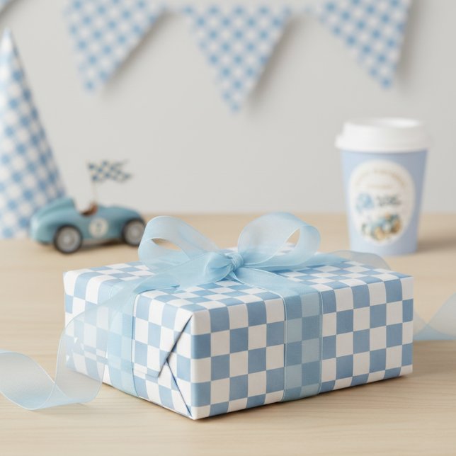 Blått Vattenfärgsscheckigt Tävlingsflagg Presentpapper (Skapare uppladdad)