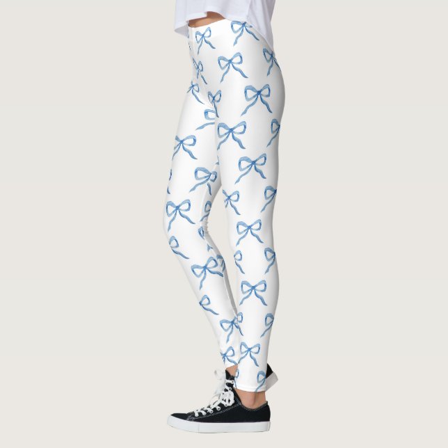 Blått Vattenfärgsslussmönster Leggings (Vänster)