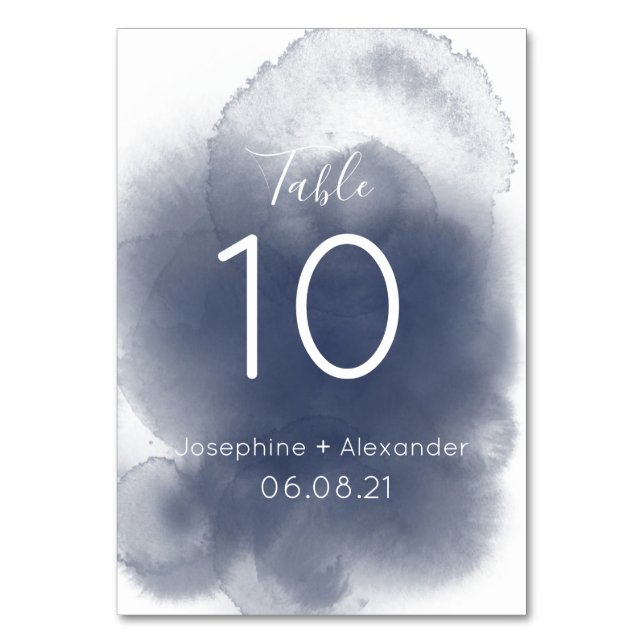 Blått vattenfärgstema bordsnummer (Framsidan)