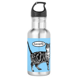 Blått Vattenflaska i svart och vitt Tabby katt