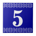 Blått Victorian Number Tile Kakelplatta<br><div class="desc">Victorian Number Tile - Blue on white med rulla work gräns</div>