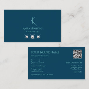 Blått vid enkelt hav med Monogram QR-kod och judar Visitkort