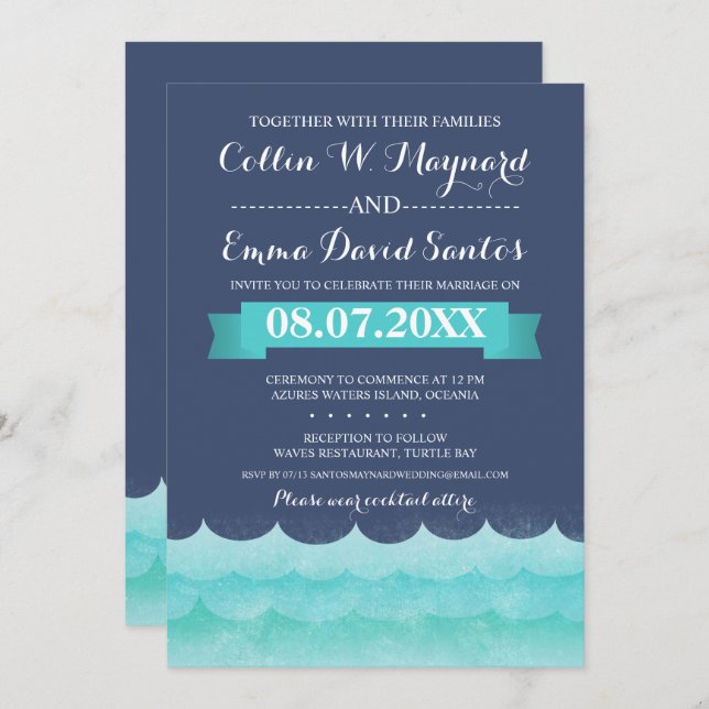 Blått vid sjöns nautiska Bröllopsinbjudningar Inbjudningar (Fram/baksida)