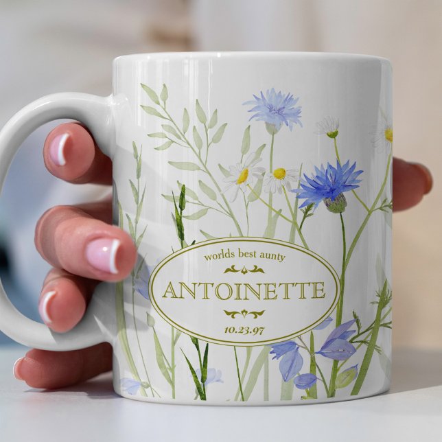 Blått Vild Flower Personlig Birthday-meddelande Kaffemugg (Skapare uppladdad)