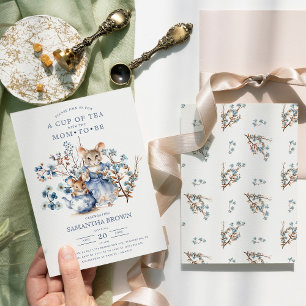 Blått vildblommor, babyskor för mamma & Baby Inbjudningar