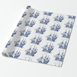 Blått Vind för segelbåt 2 Mönster-papper Presentpapper