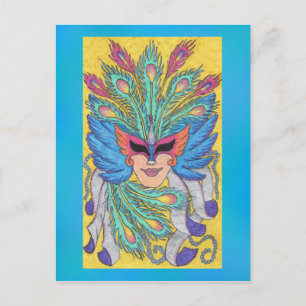 Blått Vinge Mardi Gras Mask-vykort Vykort