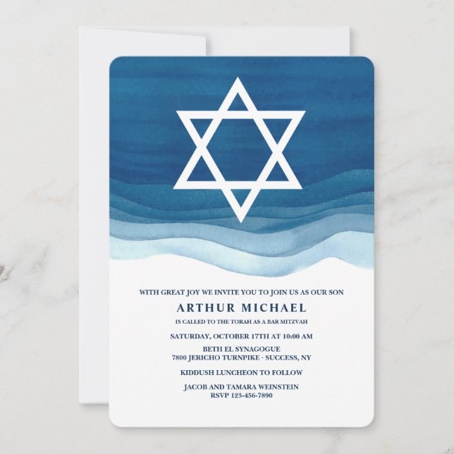 Blått Vinkarare Pub Mitzvah-inbjudan Inbjudningar (Framsida)