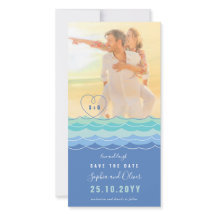 Blått Vinkart Loopy Heart Beach-foto Spara datum