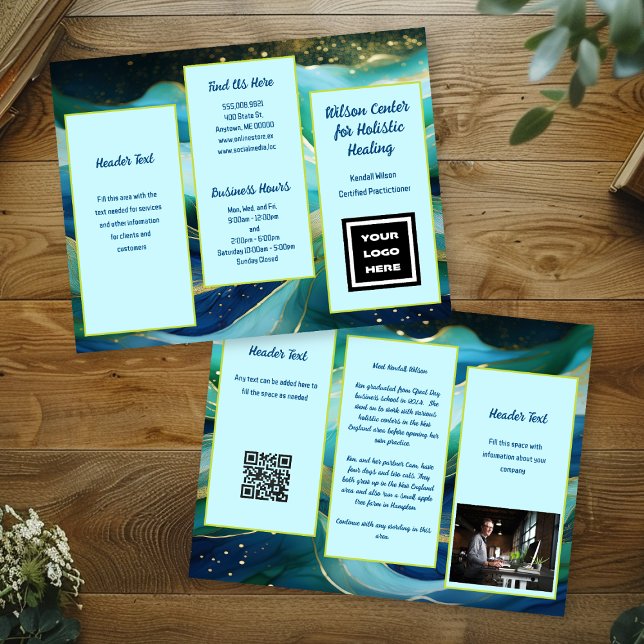 Blått Vinkart trefaldigt broschyr för affärsflyer Reklamblad (Skapare uppladdad)