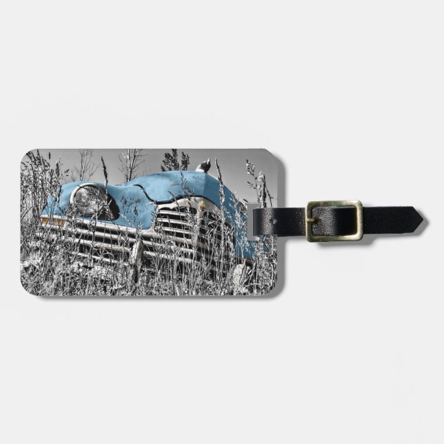 Blått vintage bagagebricka (Horisontell Framsida)