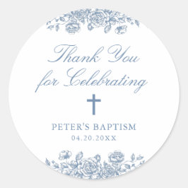 Blått Vintage Blommigt Kor Baptism Tack Gift Runt Klistermärke