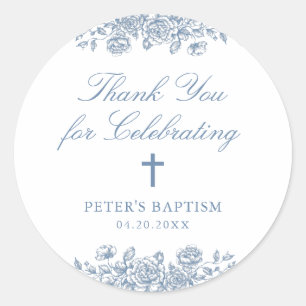 Blått Vintage Blommigt Kor Baptism Tack Gift Runt Klistermärke