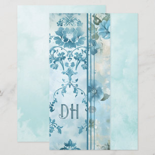 Blått Vintage Blommigt Monogram 5,5x8,5 Journal Pa