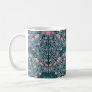 Blått Vintage Blommigt Vinmönster Kaffemugg