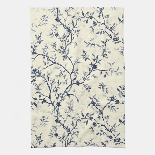 Blått Vintage Blommönster (1) Kökshandduk (Vertikal)