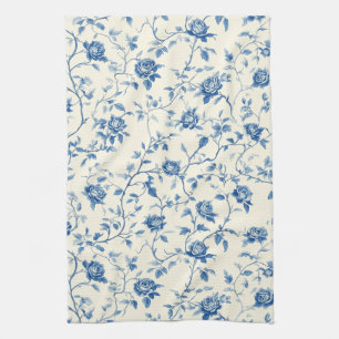 Blått Vintage Blommönster (3) Kökshandduk
