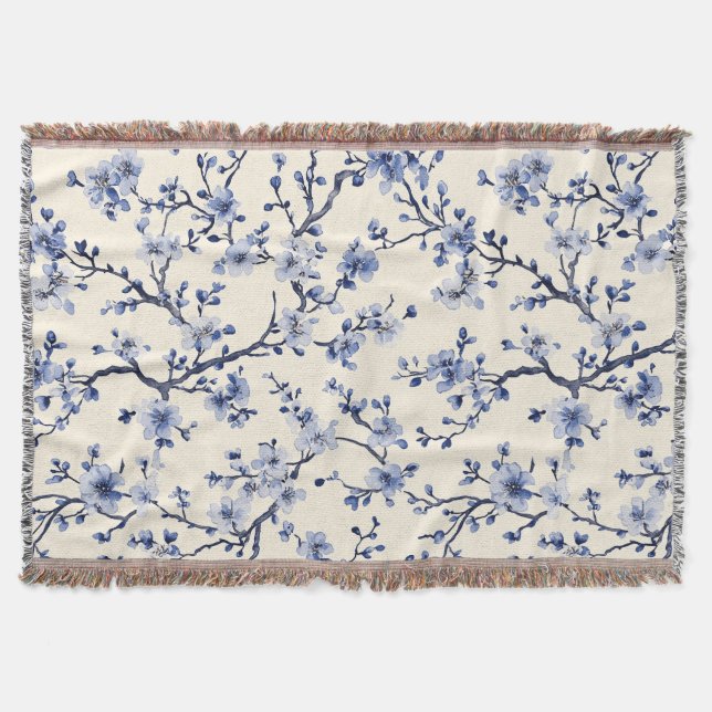 Blått Vintage Blommönster (5) Filt (Framsidan)
