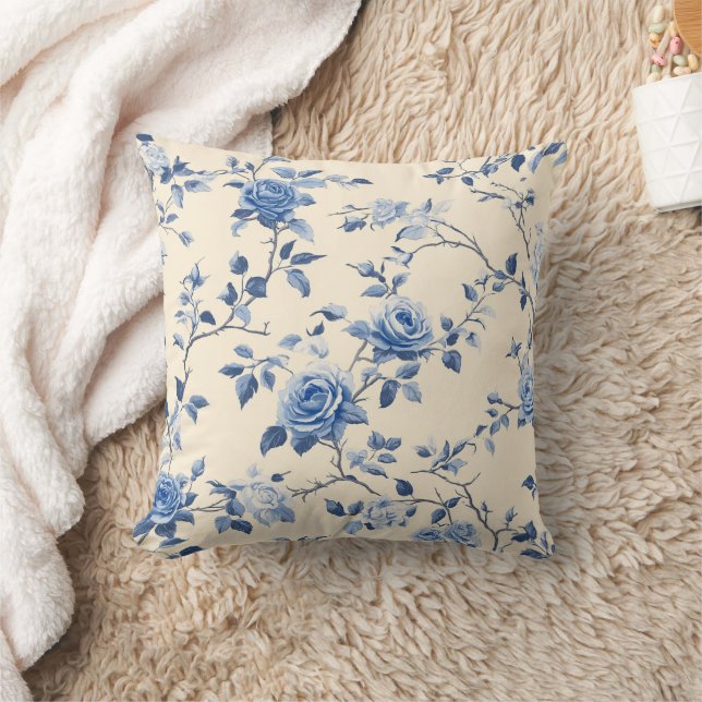 Blått Vintage Blommönster (6) Kudde (Filt)
