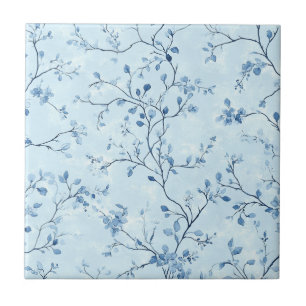 Blått Vintage Blommönster (7) Kakelplatta