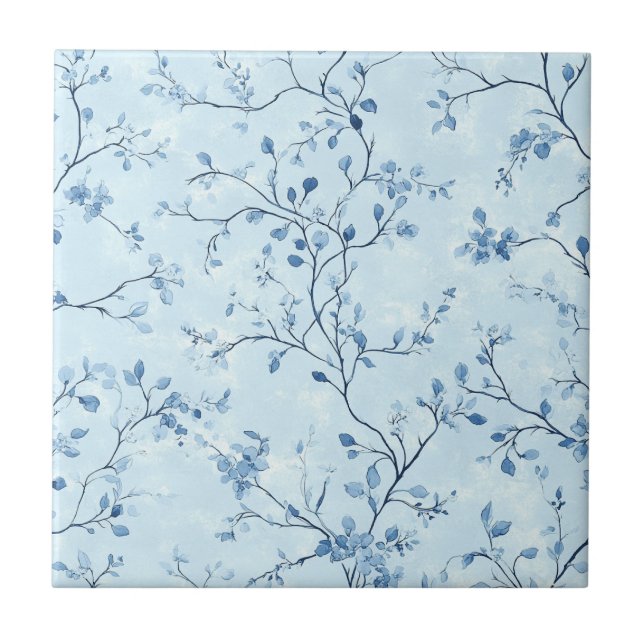 Blått Vintage Blommönster (7) Kakelplatta (Framsidan)