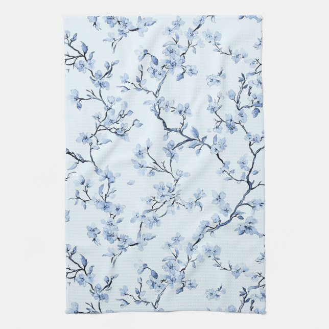 Blått Vintage Blommönster (9) Kökshandduk (Vertikal)