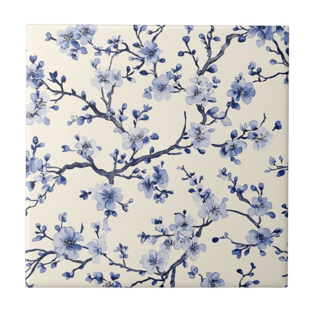 Blått Vintage Blommönster Toile (5) Kakelplatta (Framsidan)