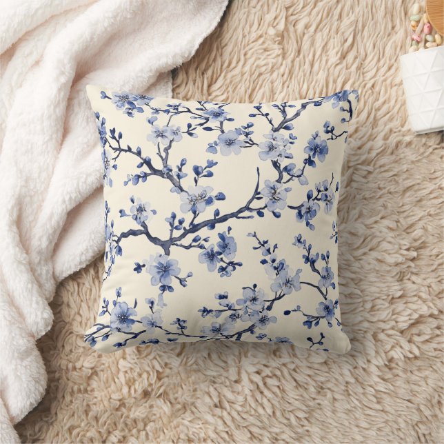 Blått Vintage Blommönster Toile (5) Kudde (Filt)