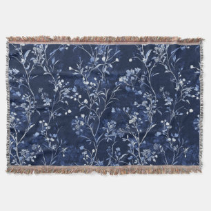 Blått Vintage Blommönster Toile Mönster (10) Filt