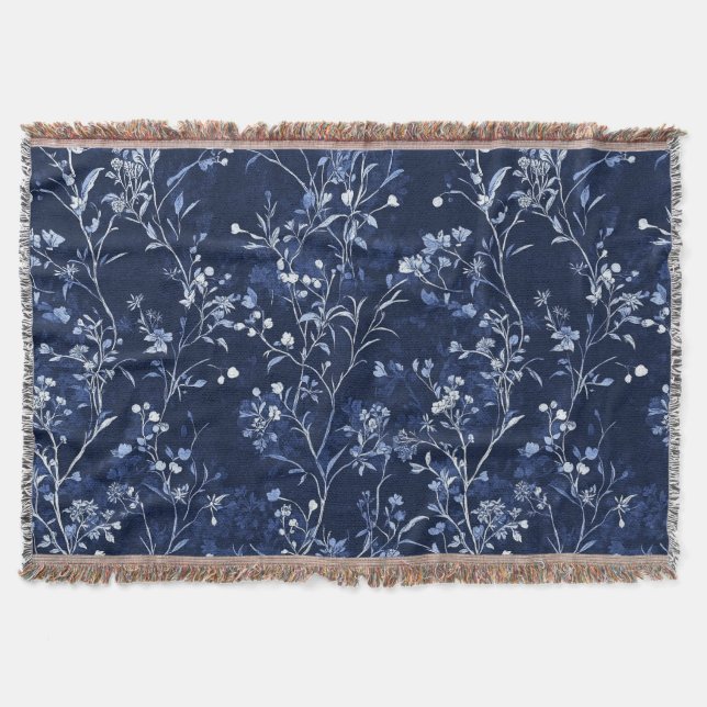 Blått Vintage Blommönster Toile Mönster (10) Filt (Framsidan)