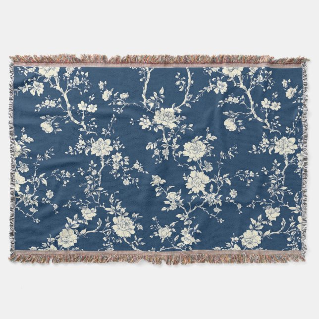 Blått Vintage Blommönster Toile Mönster (11) Filt (Framsidan)