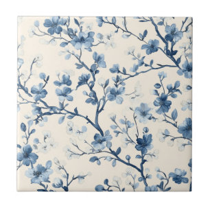 Blått Vintage Blommönster Toile Mönster (4) Kakelplatta